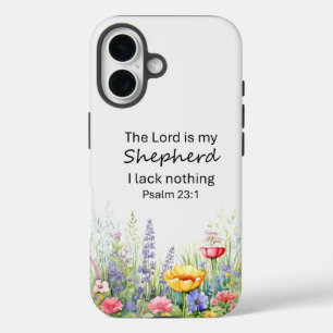 Watercolor Wilde Bloemen Bijbelvers Psalm 23 iPhone 16 Hoesje