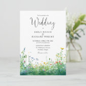 Watercolor Wilde Bloemen Bloem QR Code Trouwen Kaart (Staand voorkant)