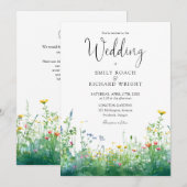 Watercolor Wilde Bloemen Bloem QR Code Trouwen Kaart (Voorkant / Achterkant)