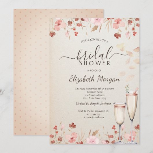Watercolor Wilde Bloemen Bloemblaadjes Prosecco Kaart (Voorkant / Achterkant)