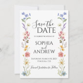 Watercolor Wilde Bloemen Bloemkaart Save The Date  (Voorkant)