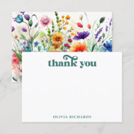 Watercolor Wilde Bloemen Boho Bruiloft Feest Bedankkaart