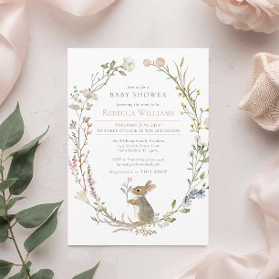 Watercolor Wilde Bloemen Bos Konijn Baby Shower Kaart