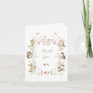 Watercolor Wilde Bloemen Bosdieren Baby Shower Bedankkaart