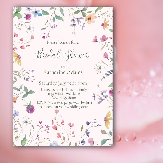 Watercolor Wilde Bloemen Bruids Bruiloft Uitnodigi Kaart