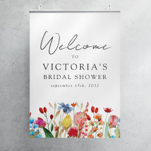 Watercolor Wilde Bloemen Bruiloft Feest Welkom Bor Poster