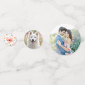 Watercolor Wilde Bloemen Couples Foto en Hond Tafe Confetti (Achterkanten)