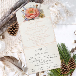 Watercolor Wilde Bloemen - Crème All In One Uitnodiging