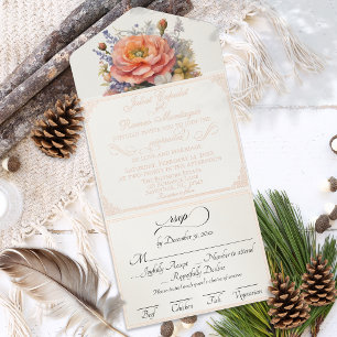 Watercolor Wilde Bloemen - Crème All In One Uitnodiging