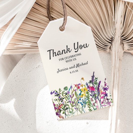 Watercolor Wilde Bloemen Crème Huwelijk Cadeaulabel
