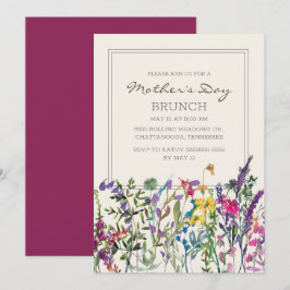 Watercolor Wilde Bloemen Crème Paars Moederdag Kaart