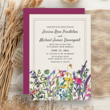 Watercolor Wilde Bloemen Crème Paarse Bruiloft