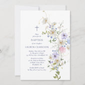 Watercolor Wilde Bloemen Doop Uitnodiging (Voorkant)