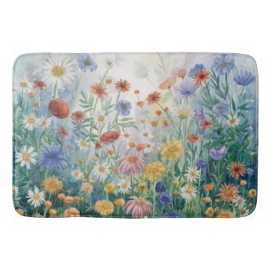 Watercolor Wilde Bloemen, Elegant, Kleurrijk Badmat