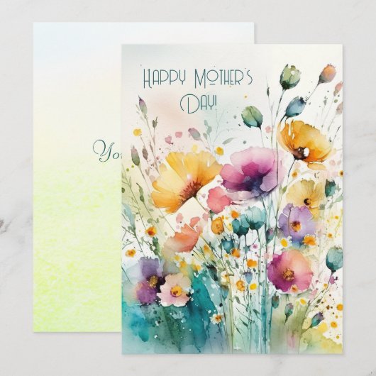 Watercolor Wilde Bloemen|Fijne Moederdag Feestdagenkaart (Voorkant / Achterkant)