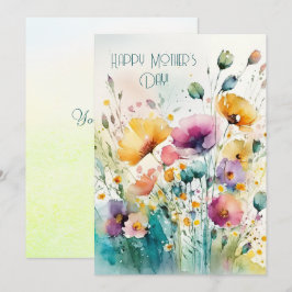 Watercolor Wilde Bloemen|Fijne Moederdag  Feestdagenkaart