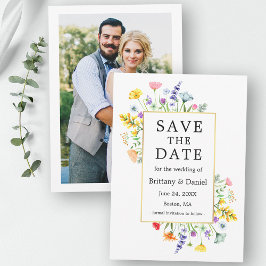 Watercolor Wilde Bloemen Foto Goud Save The Date