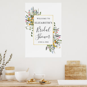 Watercolor Wilde Bloemen Gouden Lijst Bruiloft Fee Poster