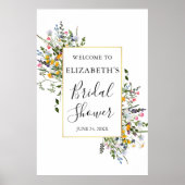 Watercolor Wilde Bloemen Gouden Lijst Bruiloft Poster (Voorkant)