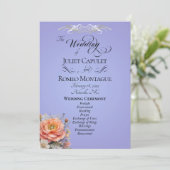 Watercolor Wilde Bloemen - Hemelblauwe Bruiloft Programmakaart (Staand voorkant)