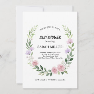 Watercolor Wilde Bloemen Krans Baby Shower Kaart