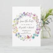 Watercolor Wilde Bloemen Krans Save The Date (Staand voorkant)