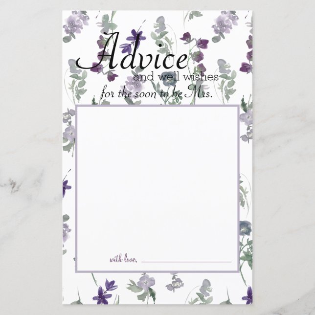 Watercolor Wilde Bloemen Lavendel Bruidsadvieskaar (Voorkant)