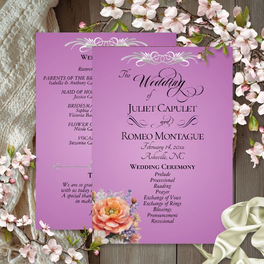 Watercolor Wilde Bloemen - Lavendel Bruiloft Programmakaart