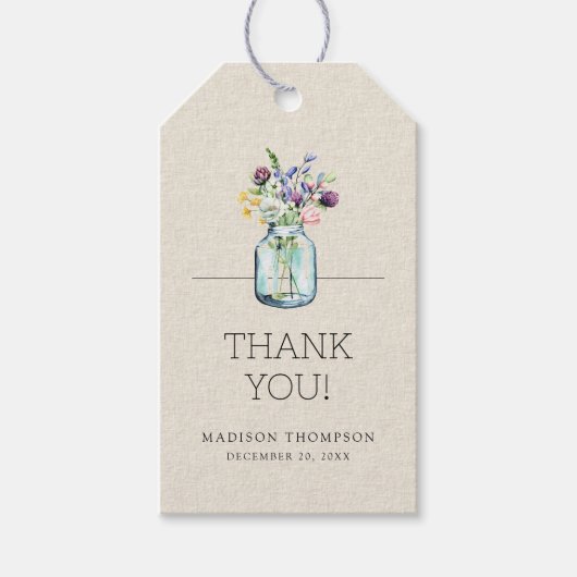 Watercolor Wilde Bloemen Linnen Boho Bruiloftsfees Cadeaulabel (Voorkant)