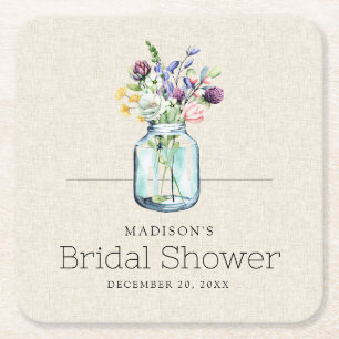 Watercolor Wilde Bloemen Linnen Boho Bruiloftsfees Kartonnen Onderzetters