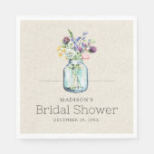 Watercolor Wilde Bloemen Linnen Boho Bruiloftsfees Servet (Voorkant)