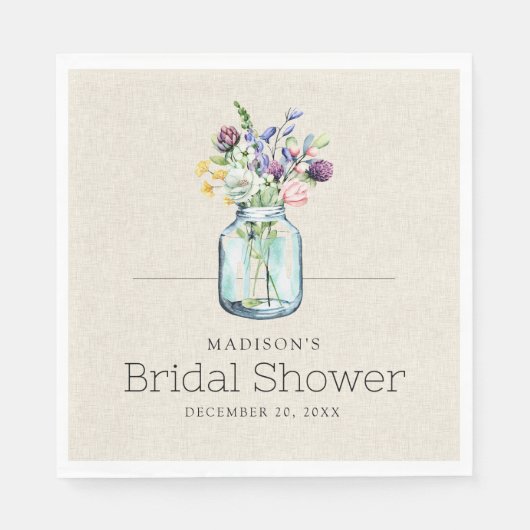 Watercolor Wilde Bloemen Linnen Boho Bruiloftsfees Servet (Voorkant)