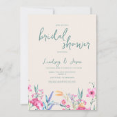 Watercolor Wilde Bloemen Mix Script Bruiloft Kaart (Voorkant)