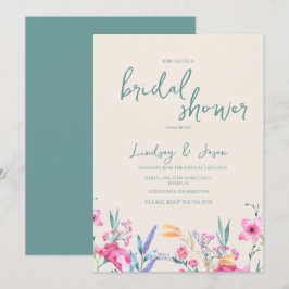Watercolor Wilde Bloemen Mix Script Bruiloft Kaart
