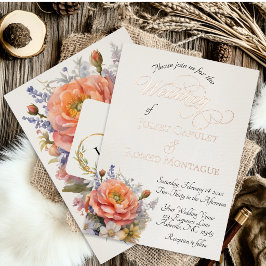 Watercolor Wilde Bloemen, Monogram - Crème Folie Uitnodiging