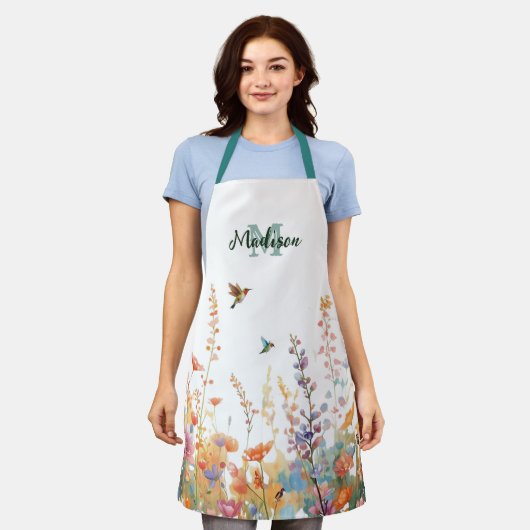 Watercolor Wilde Bloemen Monogram Gepersonaliseerd Schort (Gedragen)