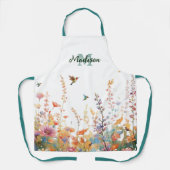 Watercolor Wilde Bloemen Monogram Gepersonaliseerd Schort (Voorkant)