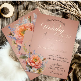 Watercolor Wilde Bloemen, Monogram - Roségoud Folie Uitnodiging