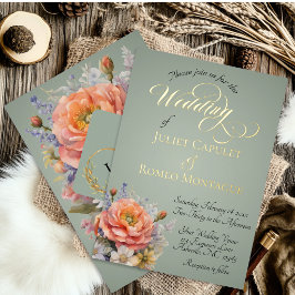 Watercolor Wilde Bloemen, Monogram - Salie Folie Uitnodiging