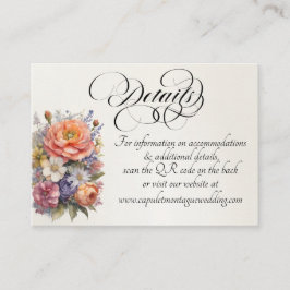 Watercolor Wilde Bloemen, QR Code - Crème Informatiekaartje