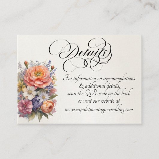 Watercolor Wilde Bloemen, QR Code - Crème Informatiekaartje (Voorkant)