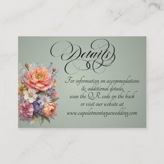 Watercolor Wilde Bloemen, QR Code - Salie Informatiekaartje (Voorkant)