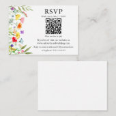 Watercolor Wilde Bloemen QR RSVP Trouwen Informatiekaartje (Voorkant / Achterkant)