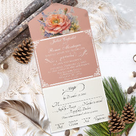 Watercolor Wilde Bloemen - Rose Goud All In One Uitnodiging