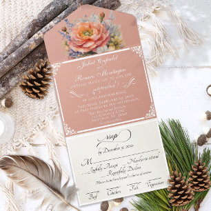 Watercolor Wilde Bloemen - Rose Goud All In One Uitnodiging