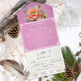 Watercolor Wilde Bloemen - Roze All In One Uitnodiging