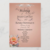 Watercolor Wilde Bloemen - Roze Gouden Bruiloft Programmakaart (Voorkant)