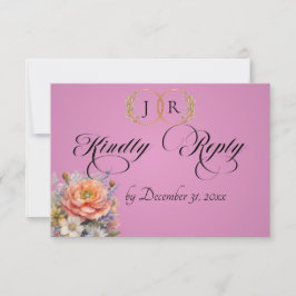 Watercolor Wilde Bloemen - Roze Roos RSVP Kaartje