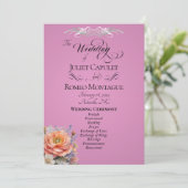 Watercolor Wilde Bloemen - Roze Roze Trouwdag Programmakaart (Staand voorkant)