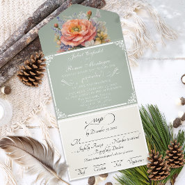 Watercolor Wilde Bloemen - Salie All In One Uitnodiging